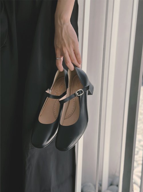 Emma Square Toe Mary Jane Low Heels-Jazz Black - Shop Bubble