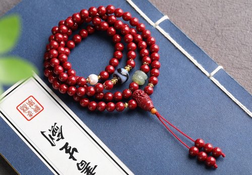 水墨 天然原礦硃砂精品紫金砂108顆佛珠手鏈 珠經6MM 硃砂含量95%