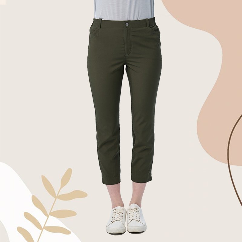 [Wildland Wilderness] Elastic anti-UV sunscreen fit 9-point pants female 0B11319-112 ivy green - กางเกงขายาว - เส้นใยสังเคราะห์ สีเขียว