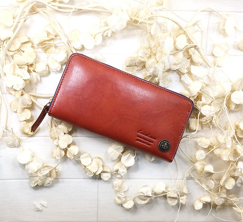 Long wallet / Italian leather / leather / flap / cool / stylish - กระเป๋าสตางค์ - หนังแท้ สีแดง