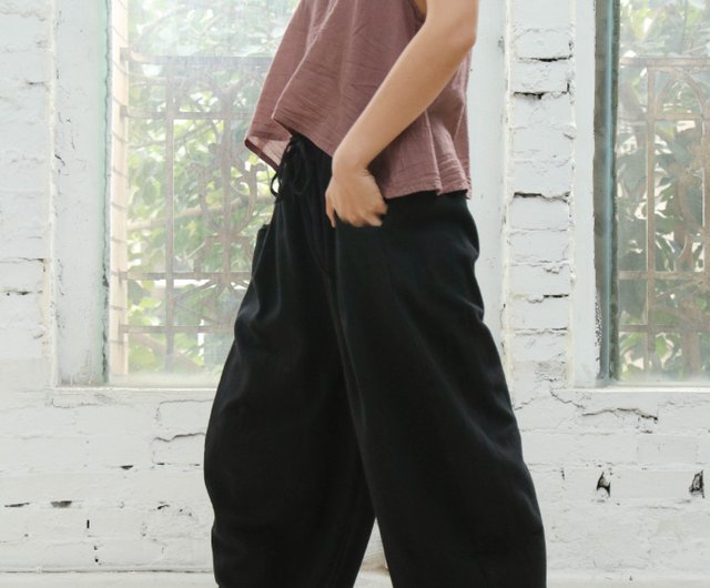 Drawstring elastic balloon pants/diamond black - Shop OMAKE