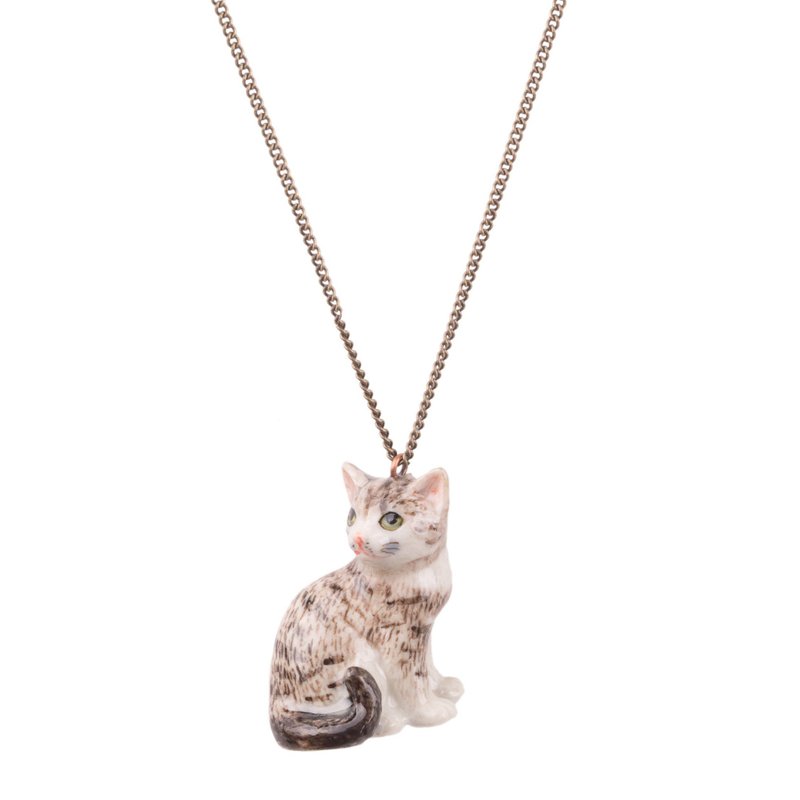 AndMary 手繪瓷項鍊-虎斑貓咪 禮盒包裝 Tabby Cat Necklace - 項鍊 - 瓷 金色