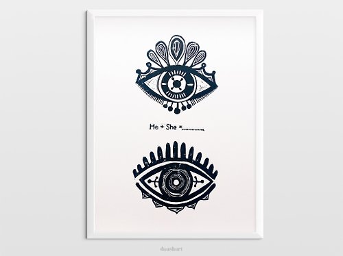 daashart Linocut print Personalized couple gifts Eyes wall art Custom sign quote