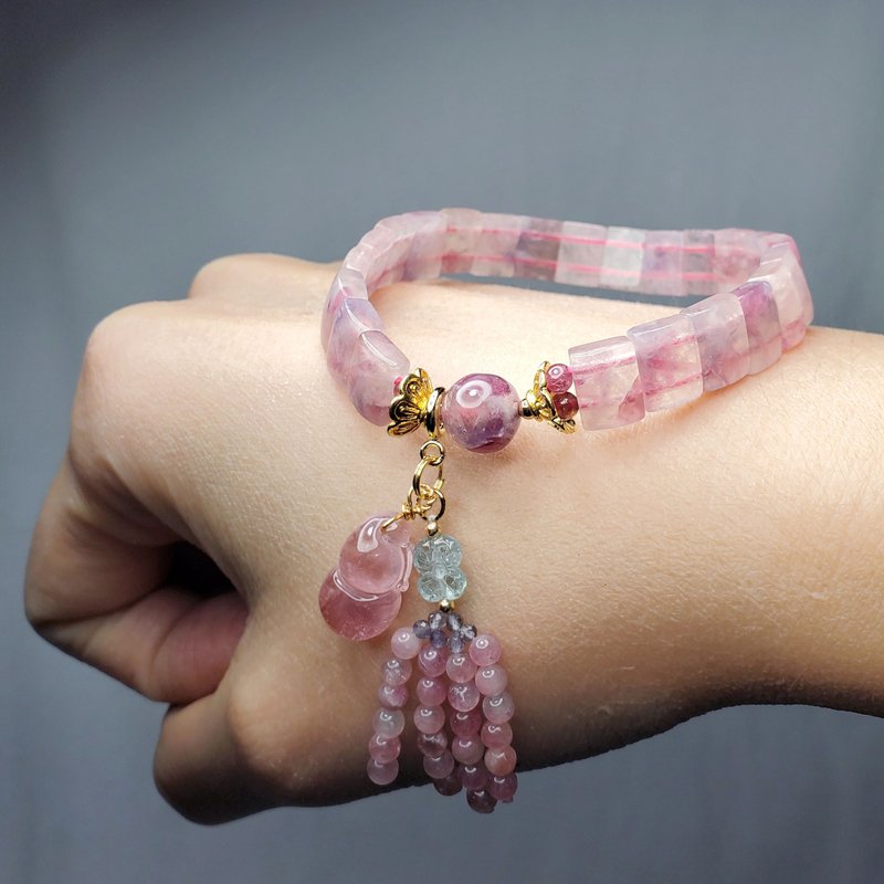 頂級冰種梅花碧璽 葫蘆 福祿 花開富貴 智慧 事業 手鍊 單品 禮物 - 手鍊/手環 - 寶石 粉紅色