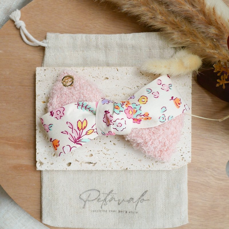 Spring small flower furry bow tie-Blush - Clothing & Accessories - Wool Pink