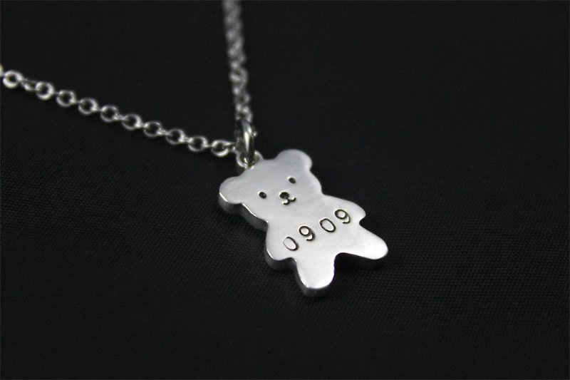 Ohappy Knock Word Series｜Birthday Bear Sterling Silver Stainless Steel Necklace - Necklaces - Other Metals Gray