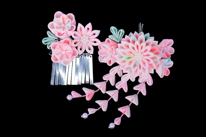 Dreaming sugar confectionary hair ornament 2 point set knob maker Kanzashi sum or Yukata or kimono - Hair Accessories - Cotton & Hemp Pink