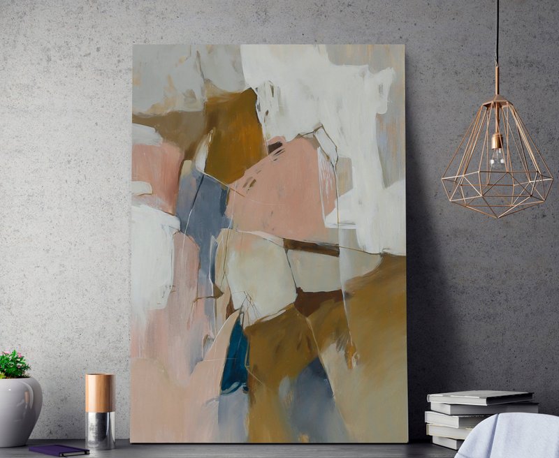 Pink Blue Painting | Blue Pink Art | Abstract Pink Blue Painting | Melody 5 - 壁貼/牆壁裝飾 - 棉．麻 粉紅色
