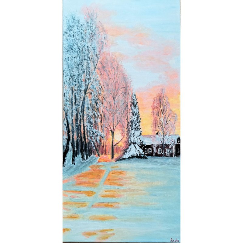 冬季雪景原創手工藝術畫布繪畫 作者 RinaArtSK - 壁貼/牆壁裝飾 - 其他材質 多色