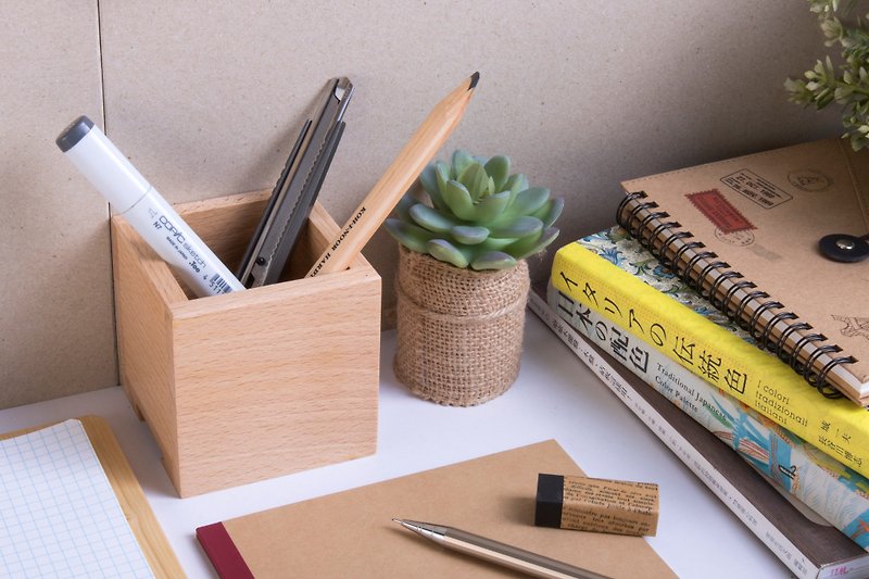 Pencil case (H8cm) custom gift handmade wooden pen holder stationery box storage - Pen & Pencil Holders - Wood 