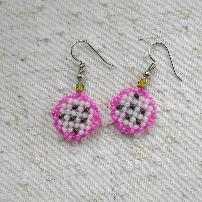 Funny fruit beaded pitahaya earrings, food earrings, fruit jewelry, beaded fruit - Earrings & Clip-ons - Plastic Pink