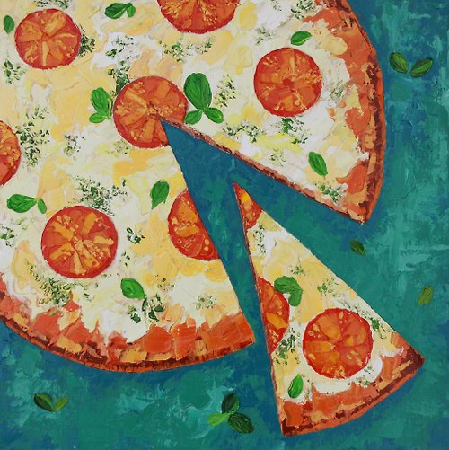 ARTbyAnnaSt Pizza Painting Food Original Art Impasto Artwork Kitchen Wall Art Oil Canvas