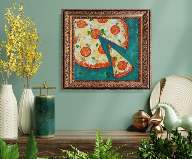 ピザ絵画食品オリジナルアートインパストアートワークキッチンウォール