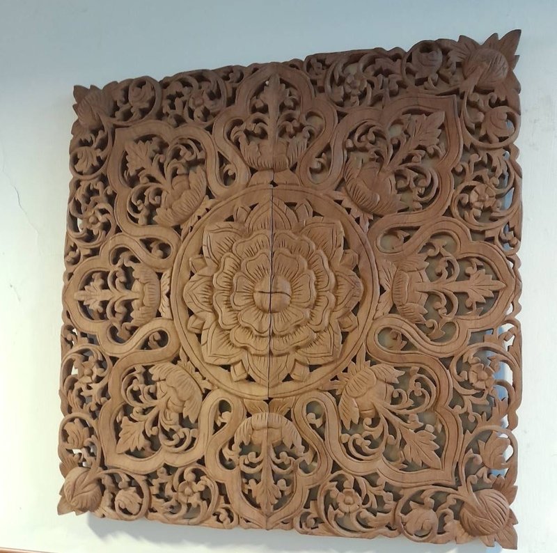 方形柚木拼貼雕刻品(60x60CM) - 擺飾/家飾品 - 木頭 