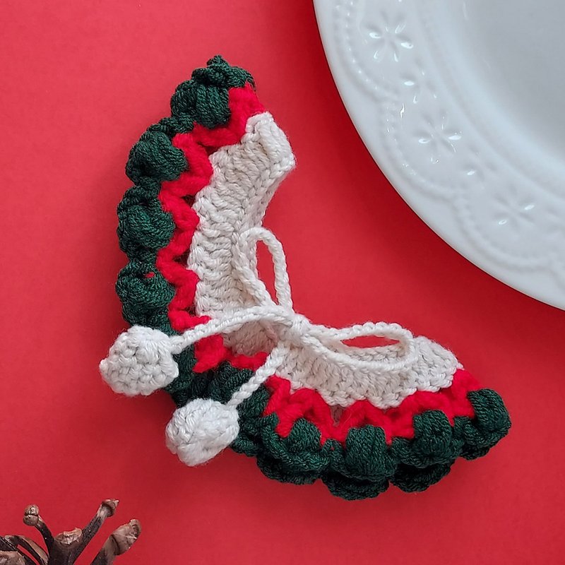 Jingle Bells / Hand-Crocheted Pet Collar / Green Circle - ปลอกคอ - ผ้าฝ้าย/ผ้าลินิน สีเขียว