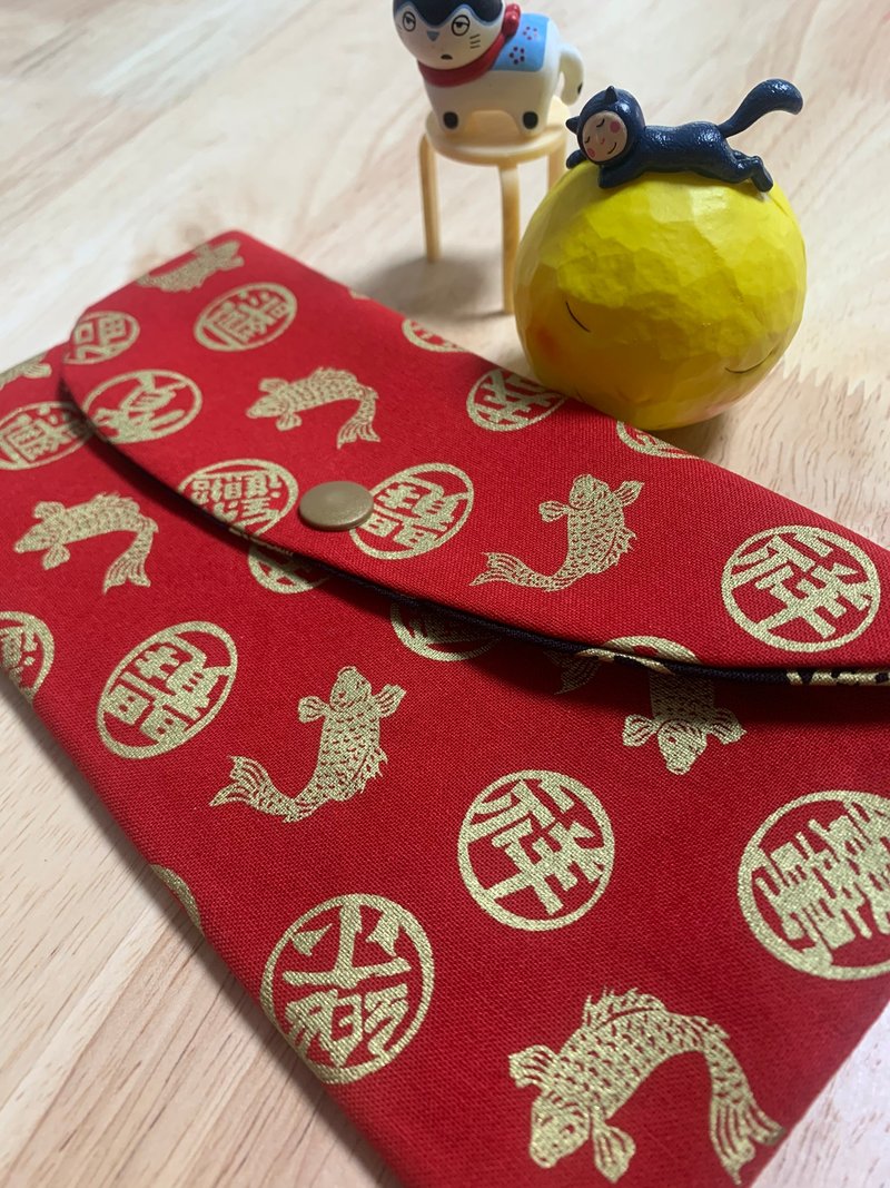 Wenqingfeng high-quality all-purpose red envelope bag to attract wealth koi eye-catching red snake year gift storage wet tissue - ถุงอั่งเปา/ตุ้ยเลี้ยง - ผ้าฝ้าย/ผ้าลินิน สีแดง