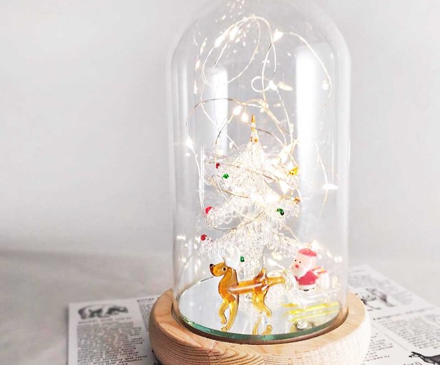 プレゼント交換 手作りのロマンチックなクリスマスガラスランプシェードライト付きクリスマスツリーそり ショップ Chienkeng 置物 Pinkoi