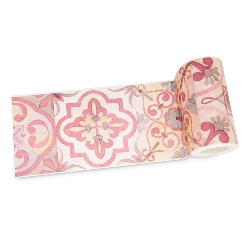 Tile Pattern Washi Tape (Majolica Mediterranean Pastel Tiles - 紙膠帶/和紙/PET - 紙 粉紅色