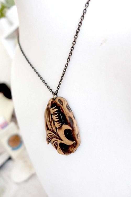 Japanese Medieval Wood Three-dimensional Carved Flower Pendant