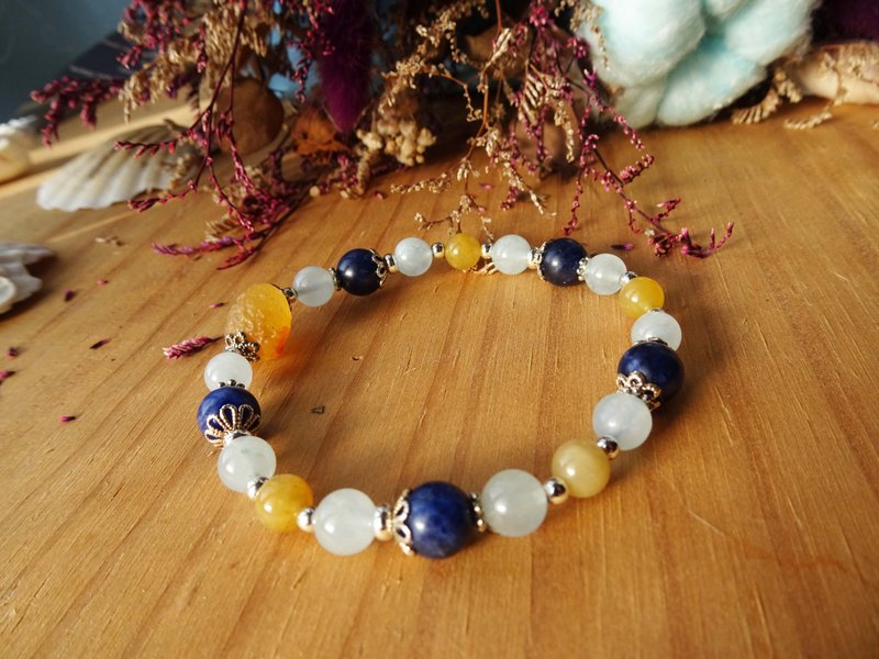 autumn. Crystal Bracelet~Design Model- Sugar Heart Stone, Aquamarine, Sapphire, Yellow Dragon Jade - Bracelets - Crystal Blue