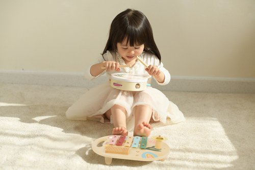 ClassicWorld 德國客來喜經典木玩 幼兒音樂啟蒙組-花園樂隊【鈴鼓+鐵琴+沙鈴 3歲兒童玩具樂器組】