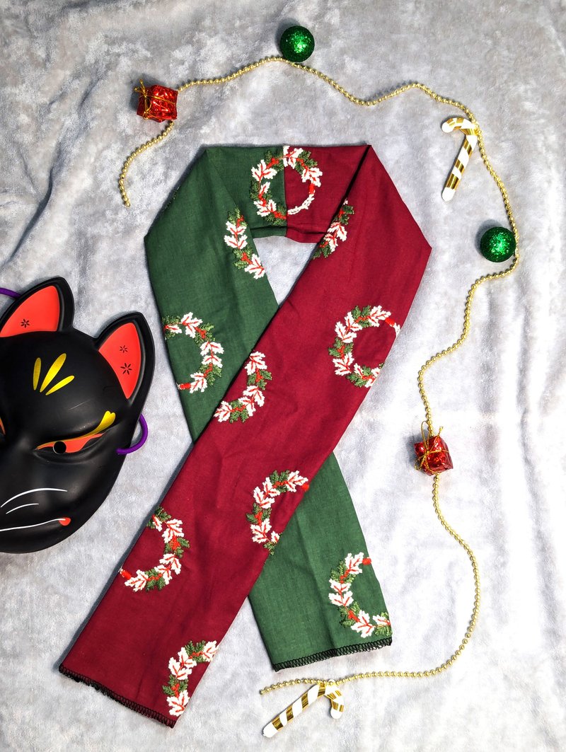 Youiki. Kimono half lapel. Holiday only. Limited quantity. Christmas wreath (left red, right green) - หูกระต่าย/ผ้าพันคอผู้ชาย - ผ้าฝ้าย/ผ้าลินิน 