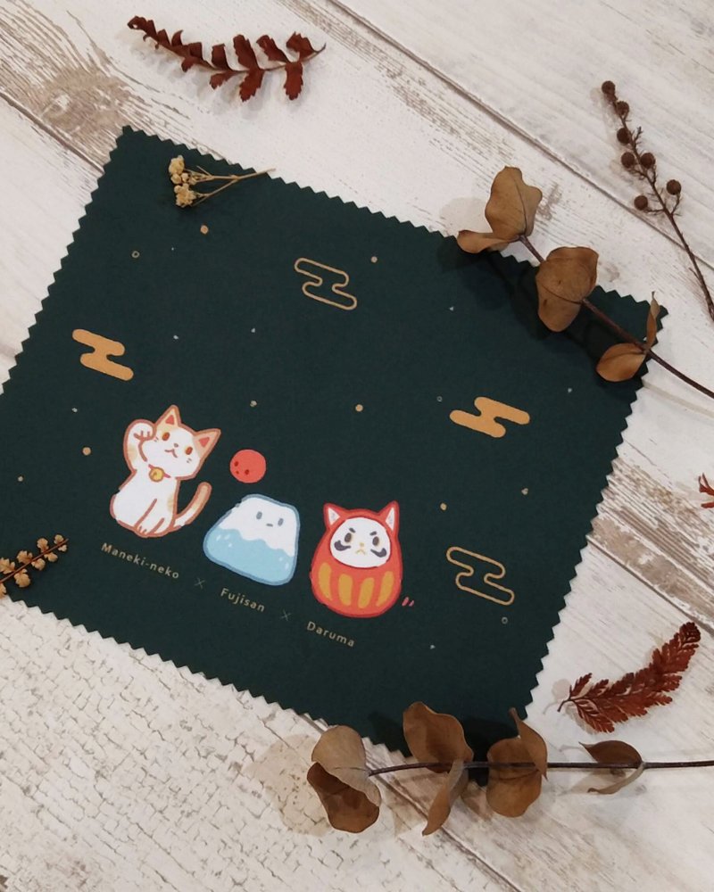 拭鏡布 // 日系吉祥物三人組 - 眼鏡盒/眼鏡布 - 聚酯纖維 綠色