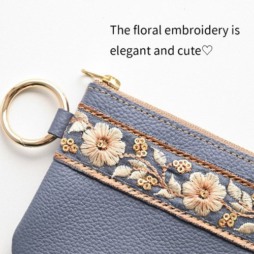 【刻印キーホルダー付き】インド刺繍リボン　本革　スマホショルダーポーチ 刻印キーホルダー付き】インド刺繍リボン 本革 スマホショルダー
