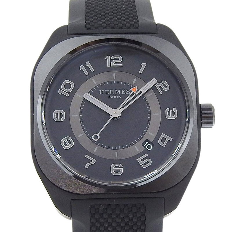 【日本直送】エルメス HERMES H08 デイト 腕時計 cal.H1837 SP1.745 チタン×ラバー 自動巻き アナログ表示 ブラック文字盤【中古】 - 女錶 - 其他金屬 黑色