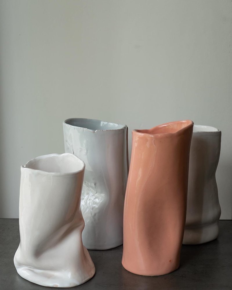 陶 花瓶/花器 灰色 - Colorful Nordic Flower Ceramic Vase / Decorative Floral Handmade Vase