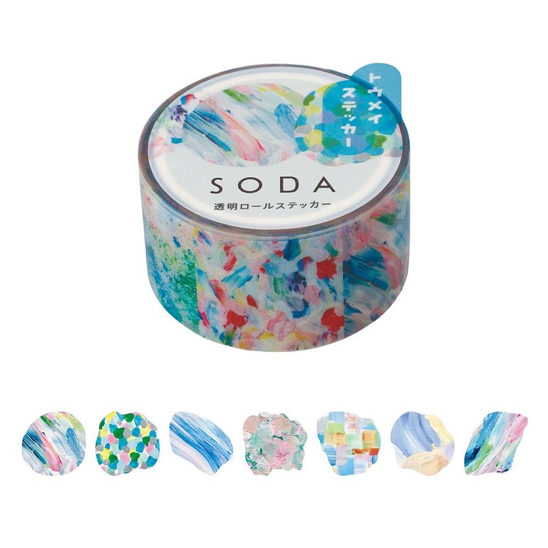 【KING JIM】HITOTOKI SODA Transparent PET Roll Tape 20MM Single Sticker Style Illustration - Washi Tape - Other Materials 