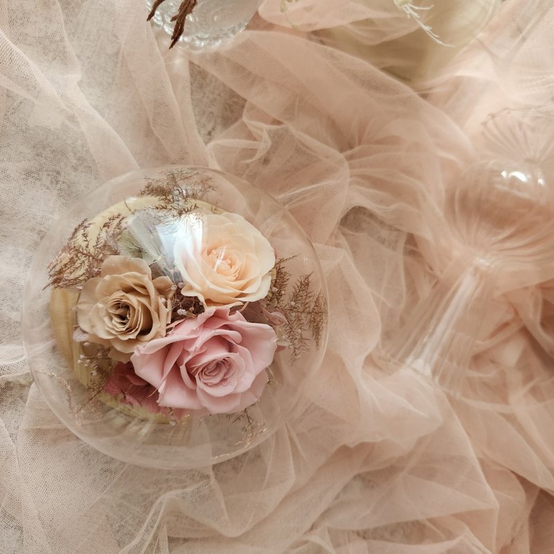 The only love round glass bell jar small eternal rose champagne red milk tea color Chinese Valentine's Day - Dried Flowers & Bouquets - Plants & Flowers Multicolor