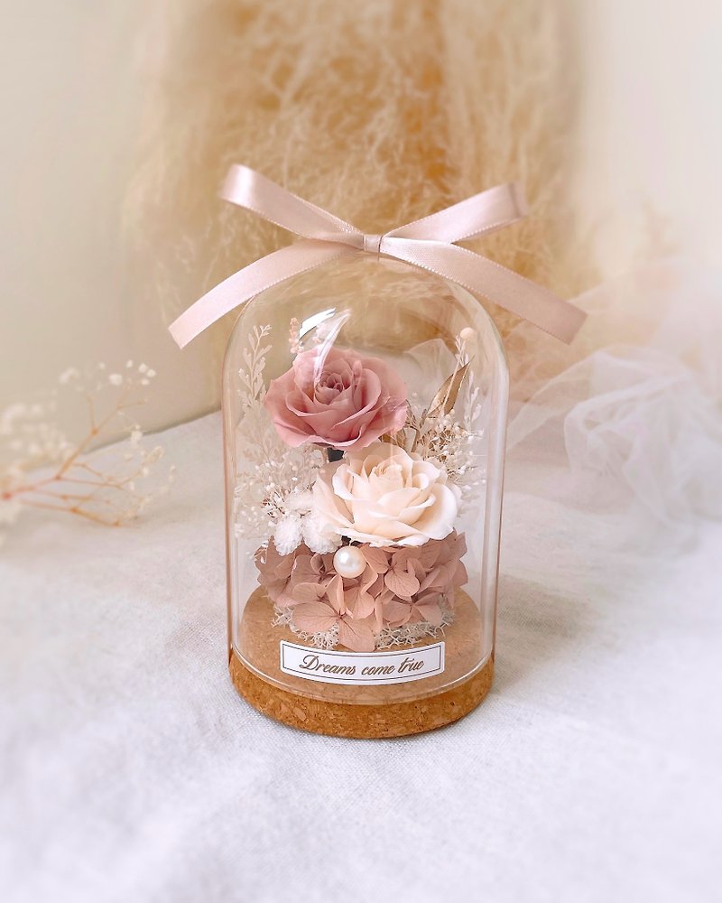 Preserved flower glass cup - lotus root pink l Preserved flower glass cup Japanese rose dried flower cup - Dried Flowers & Bouquets - Plants & Flowers Pink