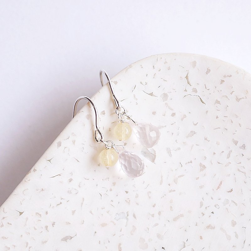 Summer lemon yellow pink bubble water natural powder crystal natural stone light jewelry 925 sterling silver crystal cute - Earrings & Clip-ons - Gemstone Pink