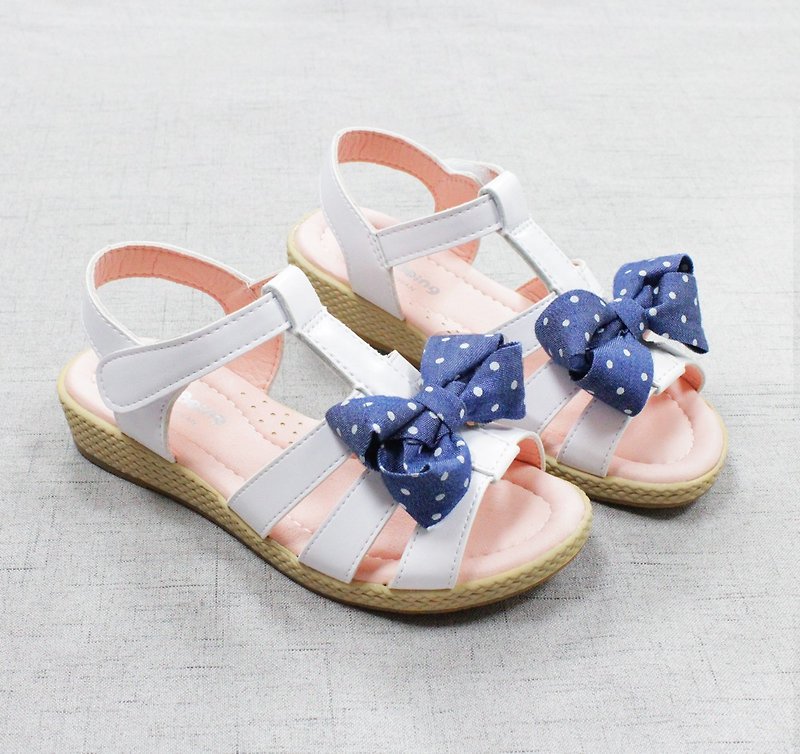 Paternity Slim Sandals - Vintage white-spotted butterfly - Sandals - Faux Leather White
