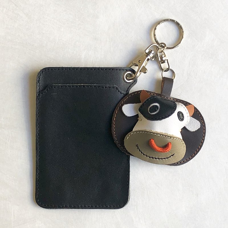 be*U | Brown cow cow style handmade leather card holder (9 colors)/leather/gift/shape leisure card customization - ที่ใส่บัตรคล้องคอ - หนังแท้ สีนำ้ตาล