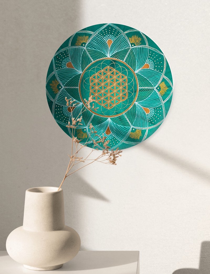 Flower of life symbol, Sacred geometry mandala, Meditation spiritual decor - 壁貼/牆壁裝飾 - 壓克力 綠色