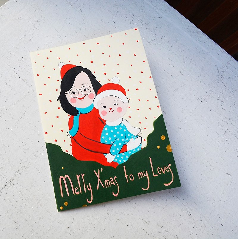 Cute like Yan painted customized parent-child portraits-2 gifts for birthday/Valentine's Day/Christmas/Mother's - ภาพวาดบุคคล - กระดาษ สีแดง