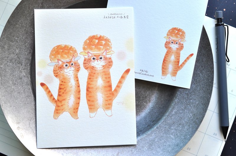 Cat Illustration Postcard-Pineapple Bread Orange Cat - Cards & Postcards - Paper Brown