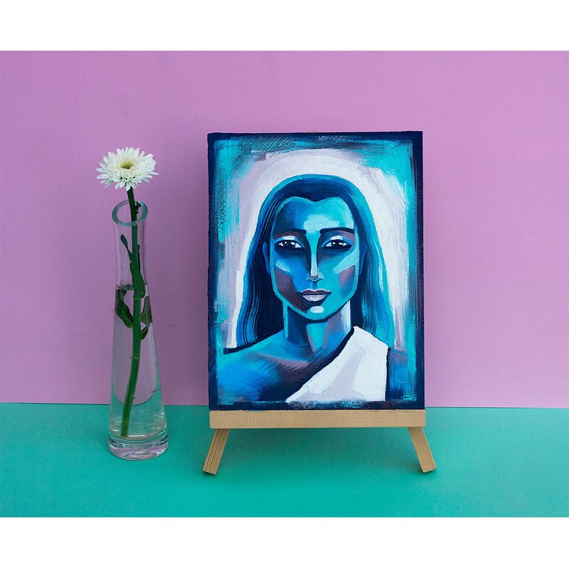 Mahavatar Babaji Painting Kriya Yoga Original Art Meditation Artwork Spiritual - Posters - Other Materials Blue