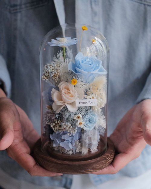 Umi studio 永生花乾燥花玻璃盅-天空花園 /生日禮物/刻字/禮物/