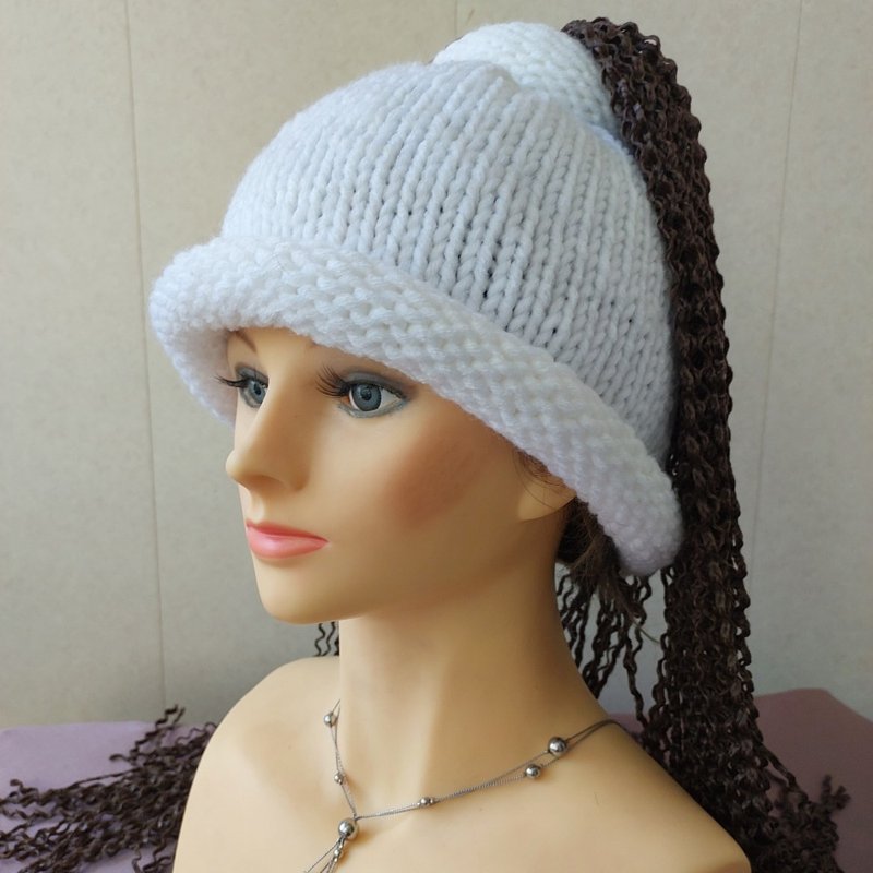 Hat with an open top for hair. White color - Hats & Caps - Wool White