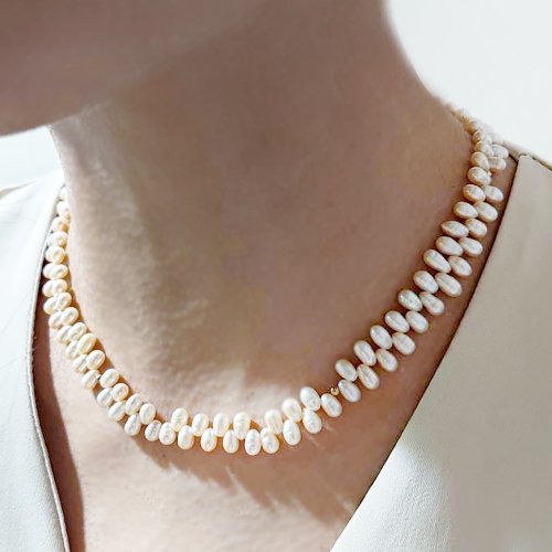 Lux Jewelry 天然石/手作輕珠寶 14KGF 復古麥穗珍珠項鍊 橘金色