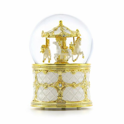 JARLL 讚爾藝術 米白金珠寶風格旋轉木馬 水晶球音樂盒