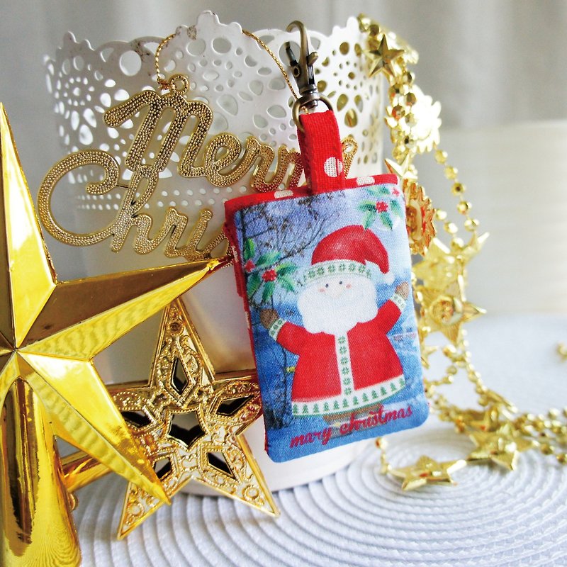 Lovely【Japanese fabric order】Santa Claus square safe bag, poem lucky bag, small jewelry bag - Omamori - Cotton & Hemp Red