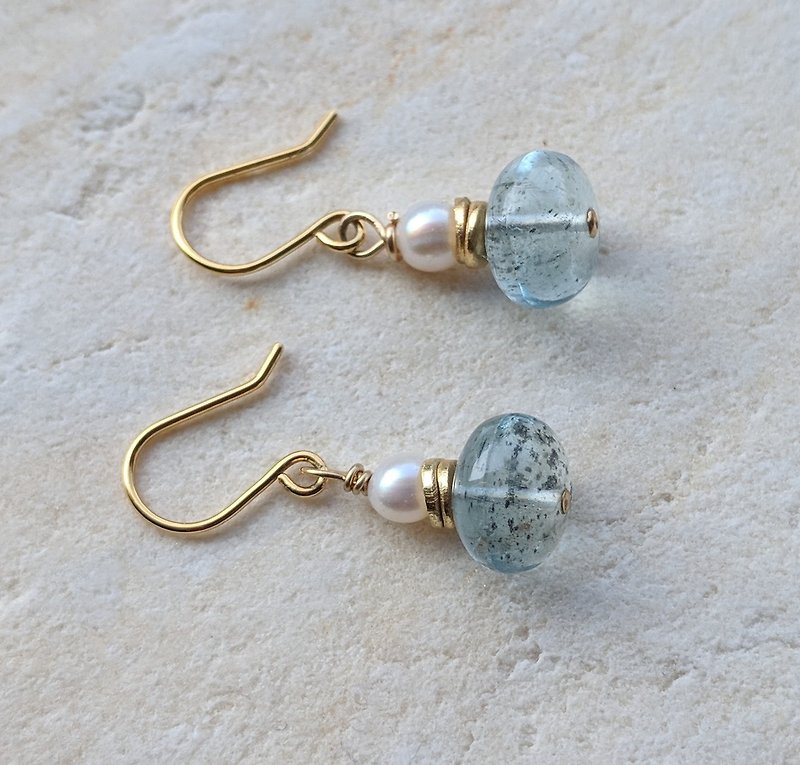 海藍寶珍珠耳環 - 耳環/耳夾 - 寶石 藍色