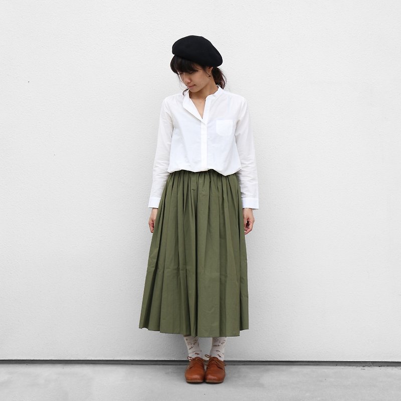 Fluffy cotton long skirt [khaki] - กระโปรง - ผ้าฝ้าย/ผ้าลินิน สีเขียว