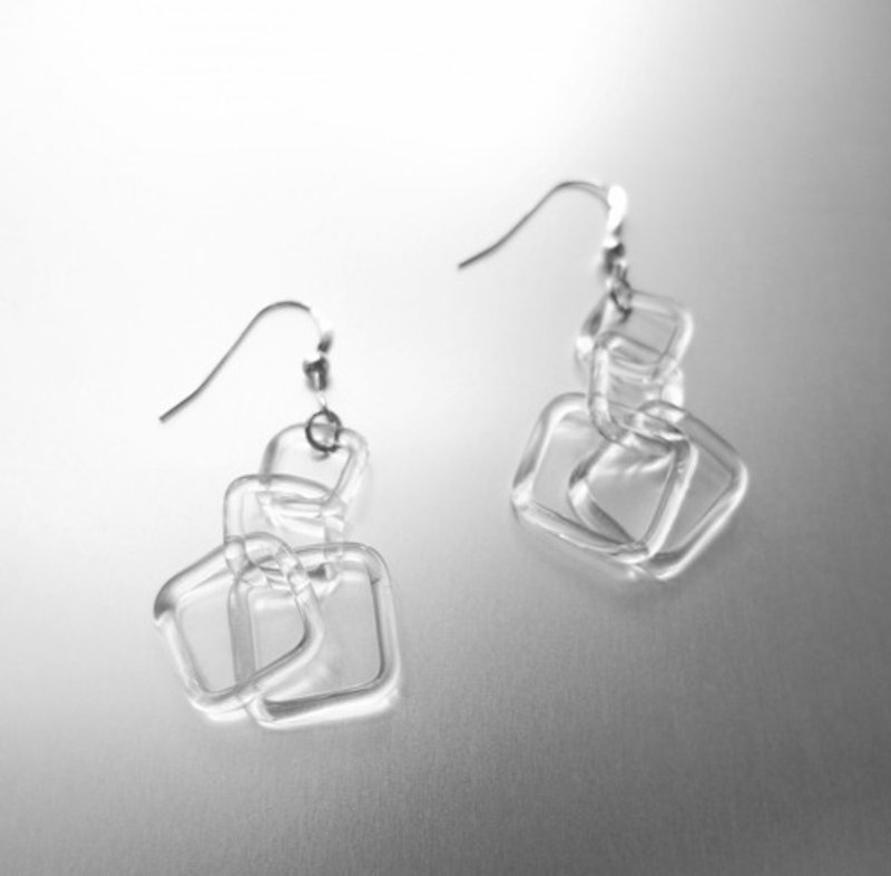 Square Chain Earring - 耳環/耳夾 - 玻璃 透明