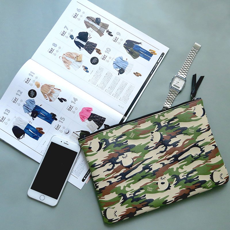 【Off-season sale】Clutch Bag Pouch Hong Kong Pandahaluha design Camouflage - Handbags & Totes - Faux Leather Multicolor