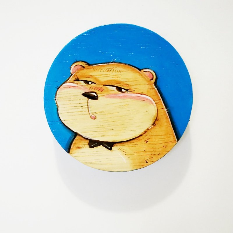 Bear Magnet Hand Painting on wood. - โปสเตอร์ - ไม้ สีส้ม